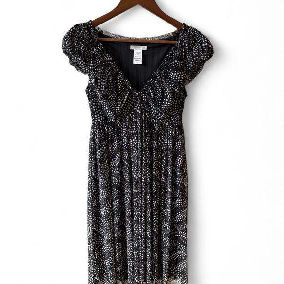 Darling black and white polka dot midi dress with poof sleeves - Picture 1 of 7